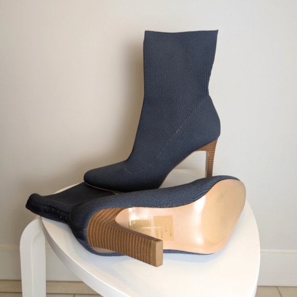 Grey Slate Stacked Heel Sock Booties 8 - Picture 2 of 5